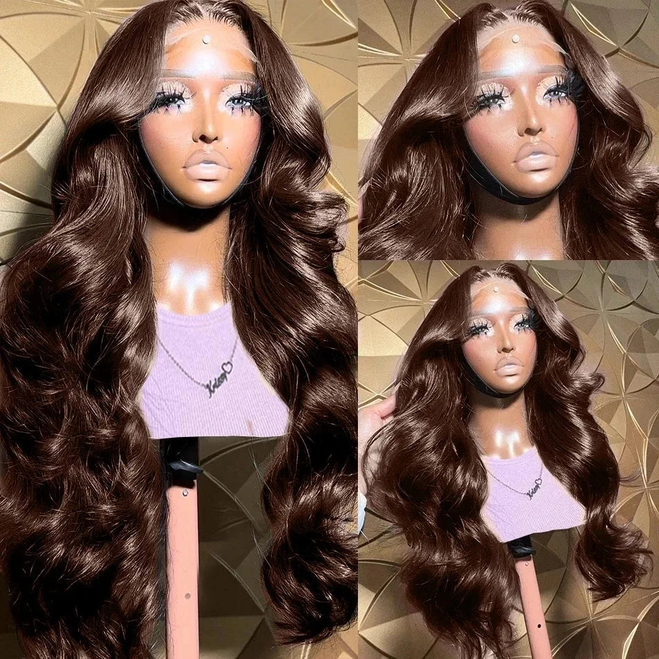 Chocolate Brown Loose Wave Lace Wig – Natural Pre-Plucked & Glueless Synthetic Wig