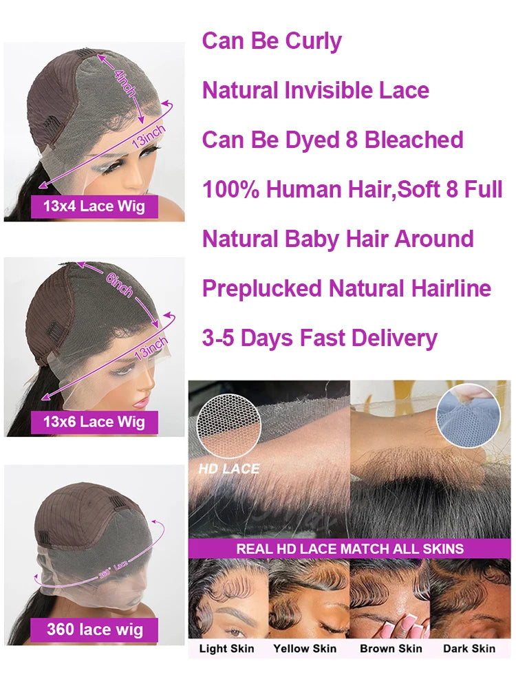 40 Inch HD Loose Deep Wave 13x6 Lace Front Human Hair Wigs Brazilian Curly Water Wavy 13x4 360 Lace Frontal Wigs For Women 250%