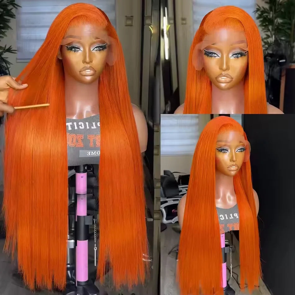 🔥 350 Ginger Orange Straight HD Lace Front Wig – 13x4 Pre-Plucked Brazilian Human Hair Wig, 250% Density