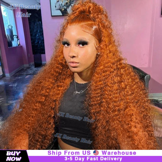 Vibrant Orange Ginger #350 Deep Wave Lace Front Wig | 32" Pre-Plucked 100% Remy Human Hair Frontal Wig
