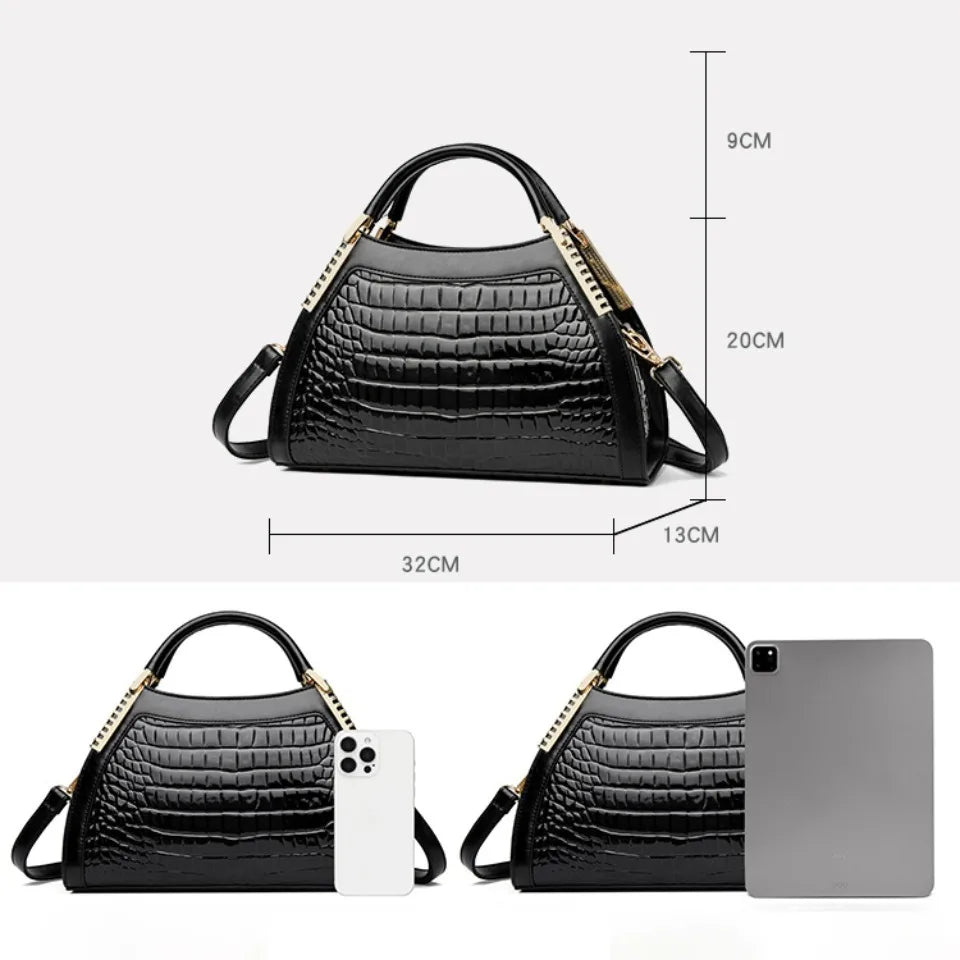 Luxury Alligator Embossed Patent Leather Shoulder & Crossbody Bag