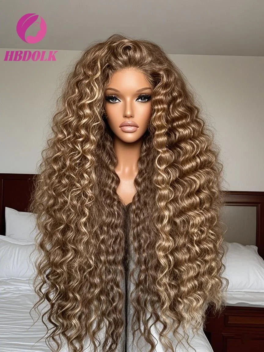 Deep Wave Glueless Lace Wig – 4/27 Honey Blonde Highlight 5x5 Human Hair