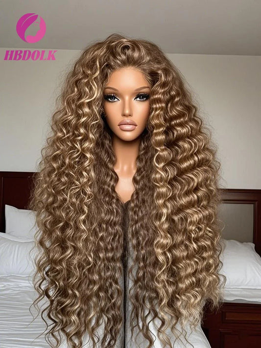 Deep Wave Glueless Lace Wig – 4/27 Honey Blonde Highlight 5x5 Human Hair