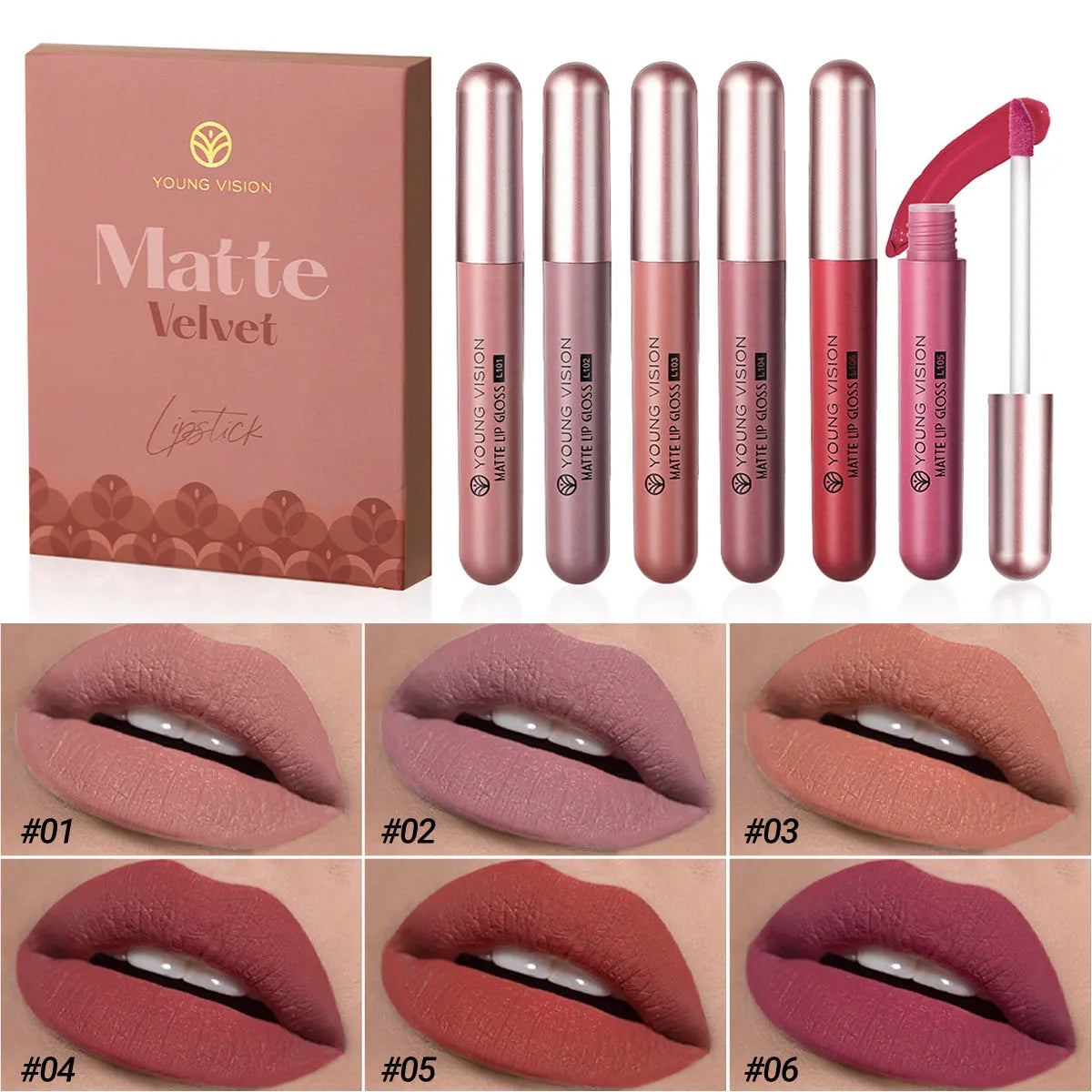 HANDAIYAN 6-Piece Matte Liquid Lipstick Set – Long-Lasting & Waterproof Lip Gloss Gift Box