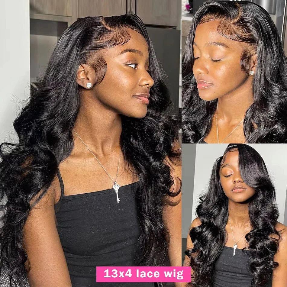 Long Deep Wave Human Hair Wig - 13x6 HD Lace Frontal (30-40 Inch) - Natural Black