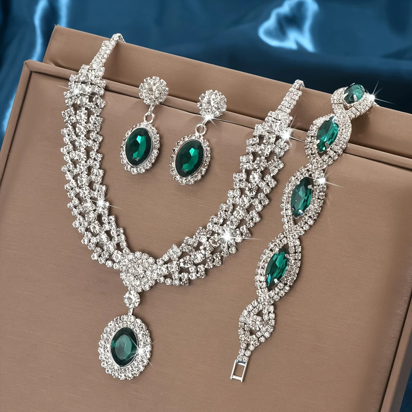 Elegant Rhinestone Necklace & Drop Earrings Set