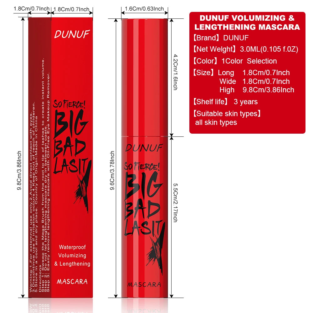 DUNUF Waterproof Long-Lasting Mascara - Smudge-Proof & Sweat-Proof Volumizing Curl
