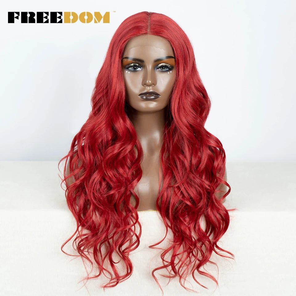 30" Long Wavy Synthetic Lace Front Wig - Freedom Body Wave Middle Part (Multi-Color)