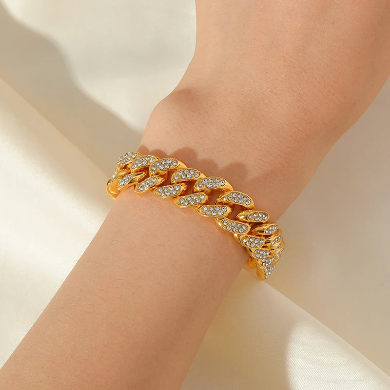 Gold Plated Stainless Steel Cuban Link Bracelet | Waterproof Unisex Wrist Chain