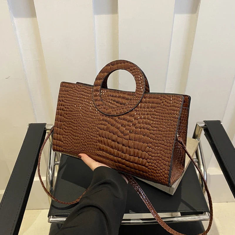 Designer Crocodile Print Square Bag - Luxury Green Leather Messenger & Crossbody Bag