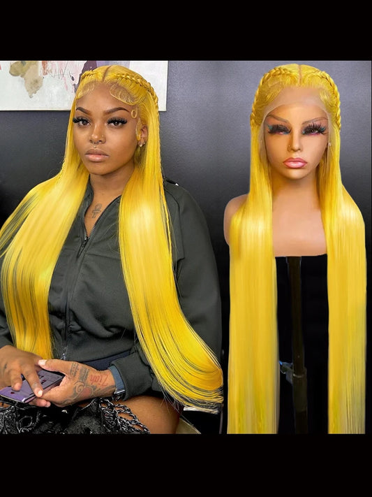 13x6 HD Lace Frontal Wig: 40-Inch Light Yellow Straight (220% Density) – 100% Brazilian Remy Hair