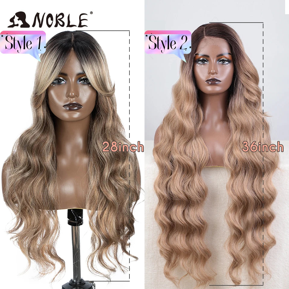 Noble 36" Synthetic Lace Front Wig – Long Body Wave with Side Part
