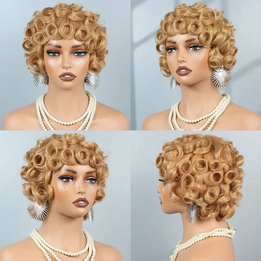 Short Curly Pixie Cut Human Hair Wig for Women - Brazilian Remy #27