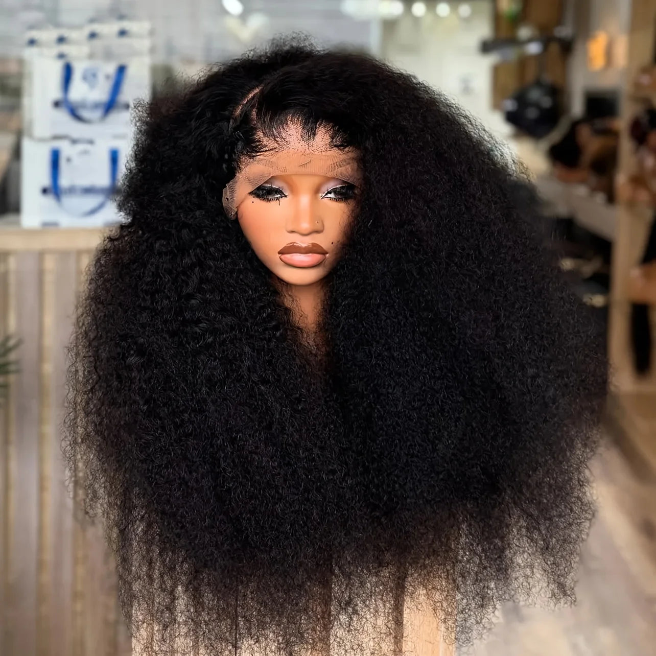 26" Glueless Kinky Curly Lace Front Wig – Natural Black, 180% Density with Baby Hair (Synthetic)