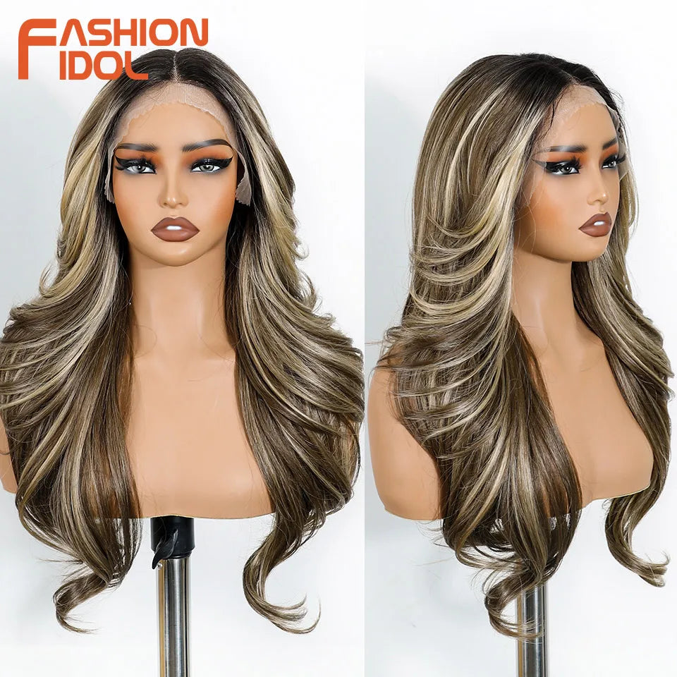 24" Loose Body Wave Lace Front Wig – Ombre Blonde & White Pre-Plucked Fashion Wig
