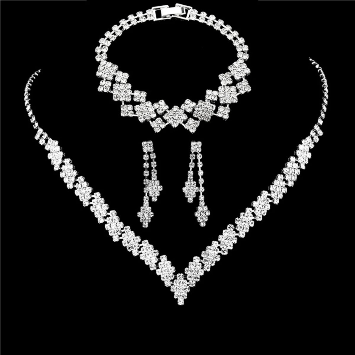 "Seraphina" Rhinestone Tassel Necklace & Earrings Set
