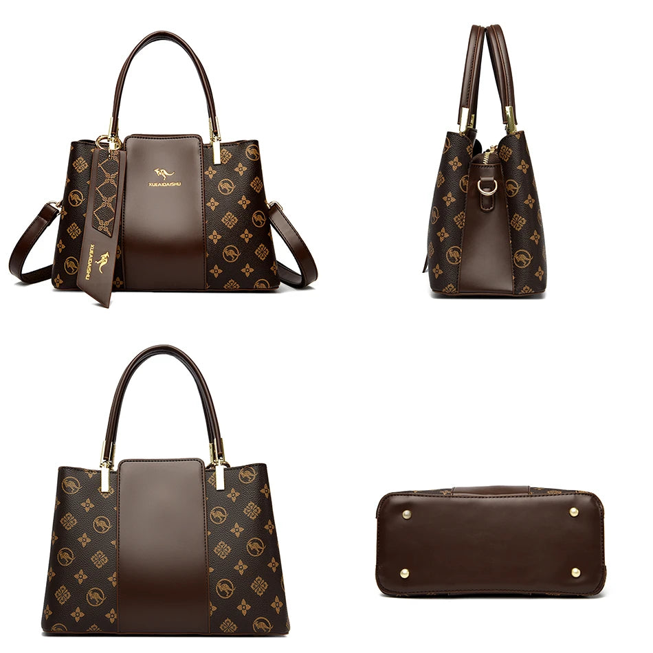 Versatile Large Capacity Shoulder Bag - Soft Leather Fashion Print Crossbody Bag for Leisure & Work