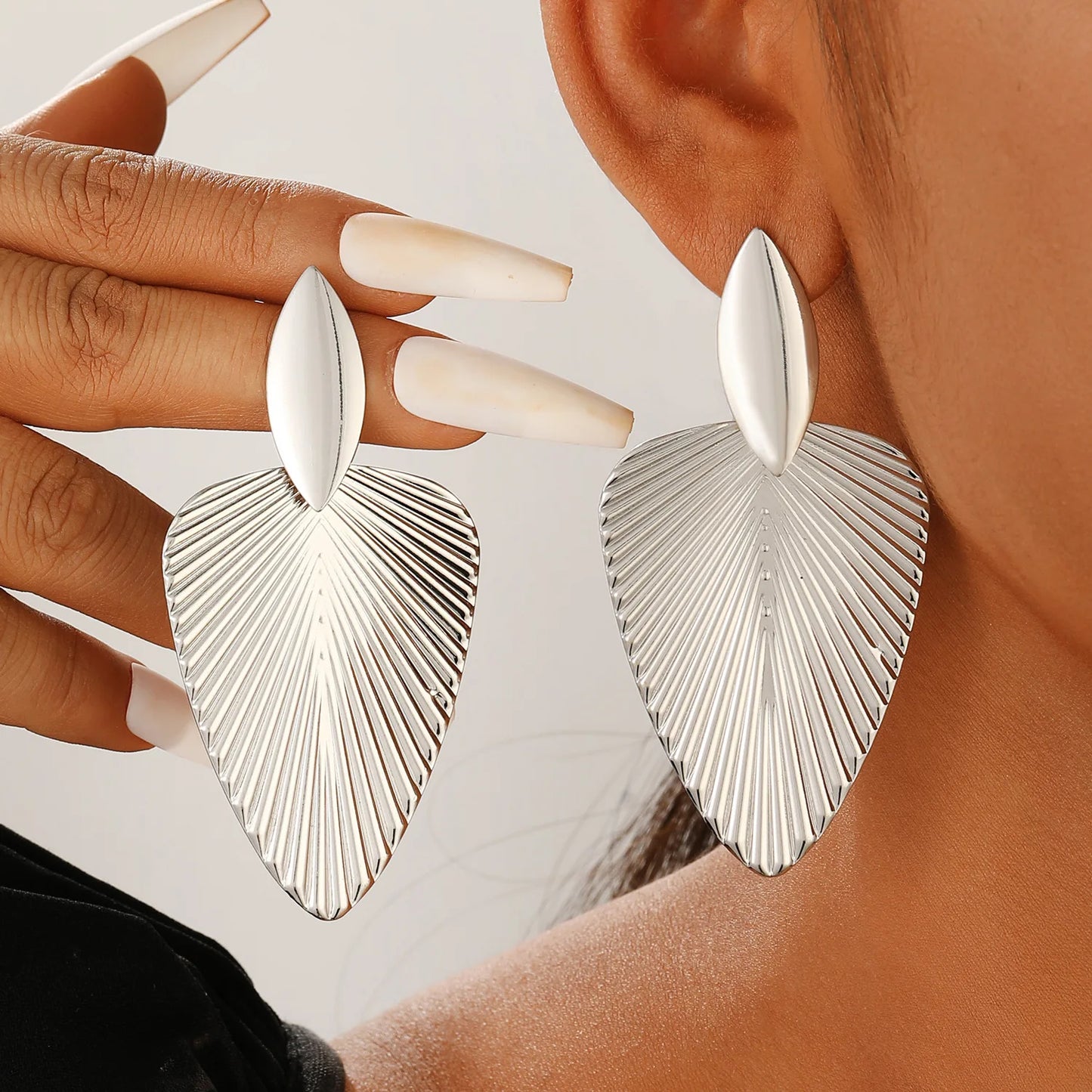 Aurelia" Textured Metal Leaf Drop Earrings