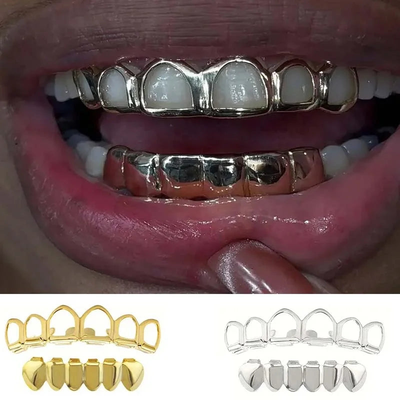 Six-Tooth Bottom Grillz | Hollow-Out & Smooth Lower Teeth Cap Set