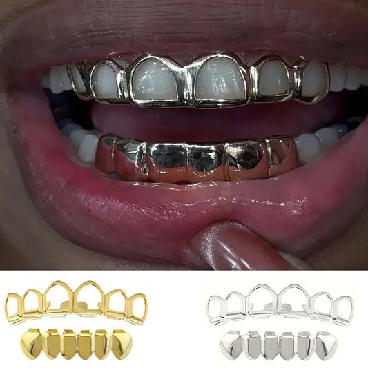 Six-Tooth Bottom Grillz | Hollow-Out & Smooth Lower Teeth Cap Set