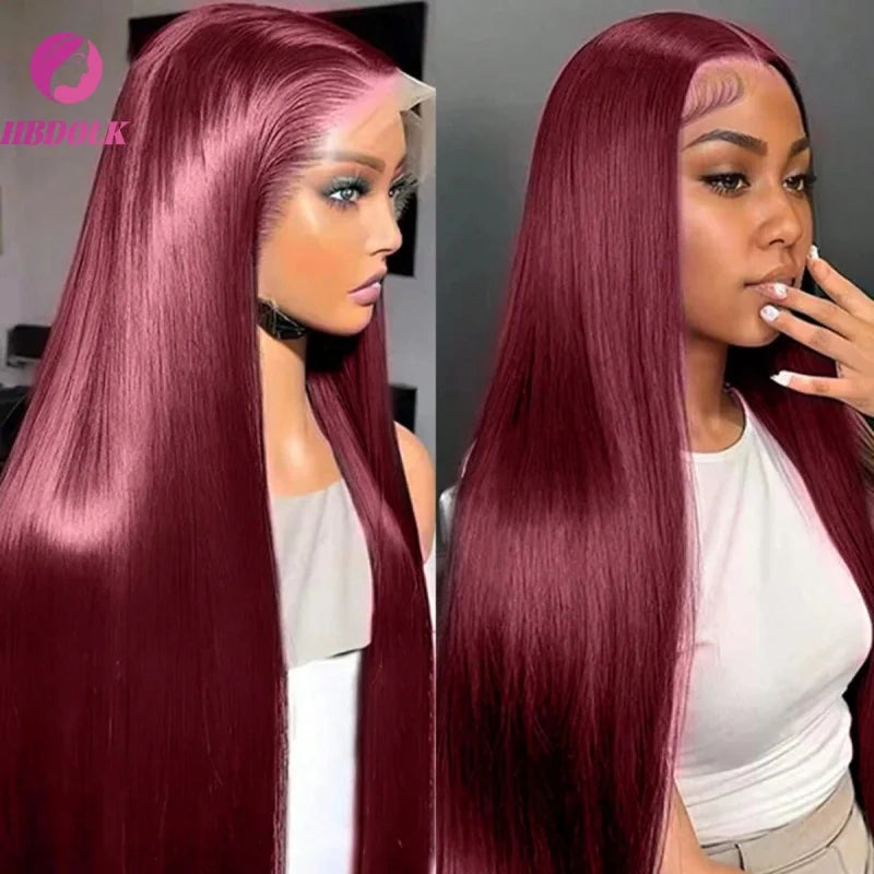 99J Burgundy 13x4 HD Lace Frontal Wig - 30-34" Straight Brazilian Human Hair