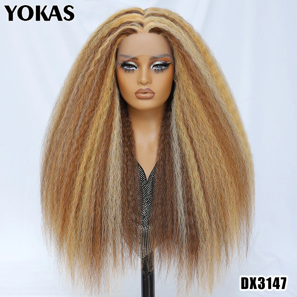 28-Inch Synthetic Kinky Straight T-Part Lace Wig | Heat Resistant Fiber