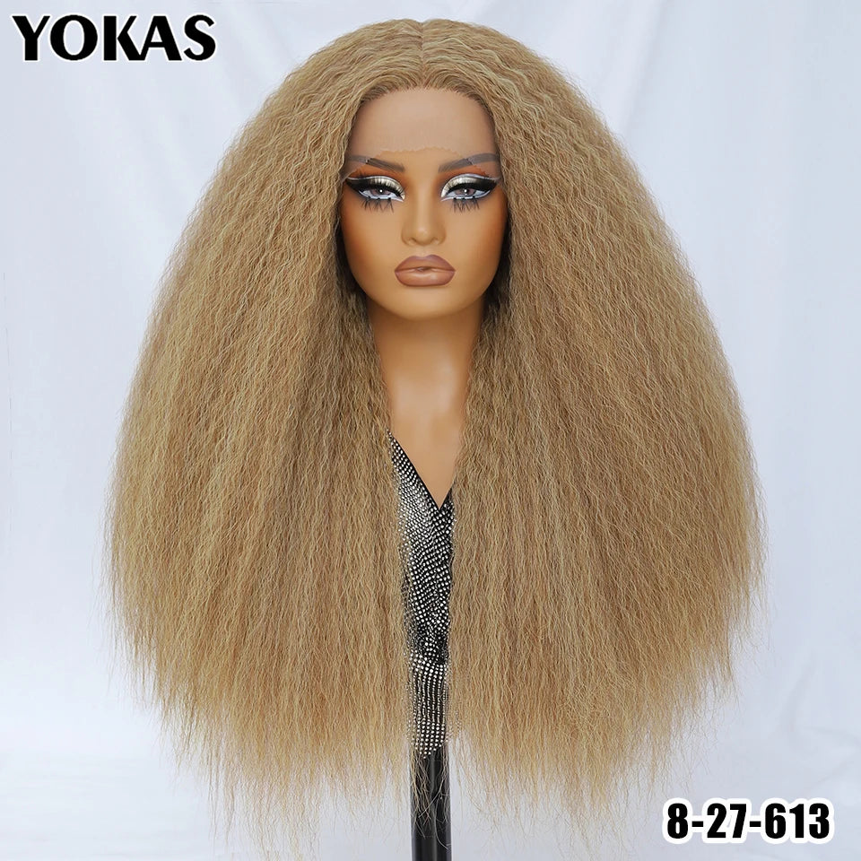 28-Inch Synthetic Kinky Straight T-Part Lace Wig | Heat Resistant Fiber