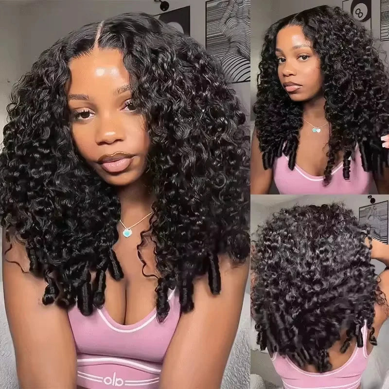 Half Wig Glueless Burmese Pixi Curly 100% Human Remy Hair Seamless Flip Over Half Wig Full Machine Made Drawstring Headband Wig
