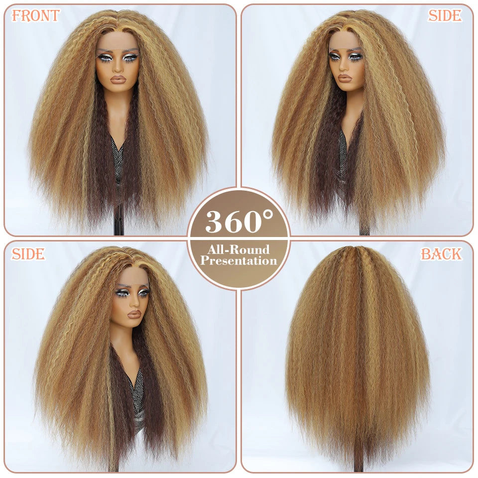 28-Inch Synthetic Kinky Straight T-Part Lace Wig | Heat Resistant Fiber