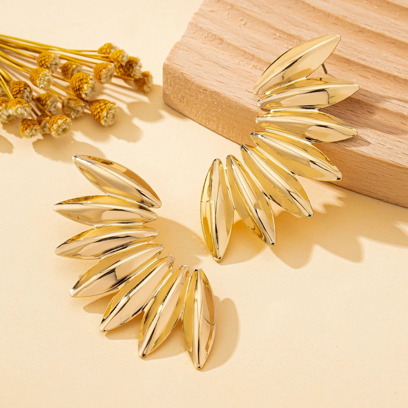 Fan-Shaped Statement Earrings | Retro Geometric Dangle Drop Jewelry