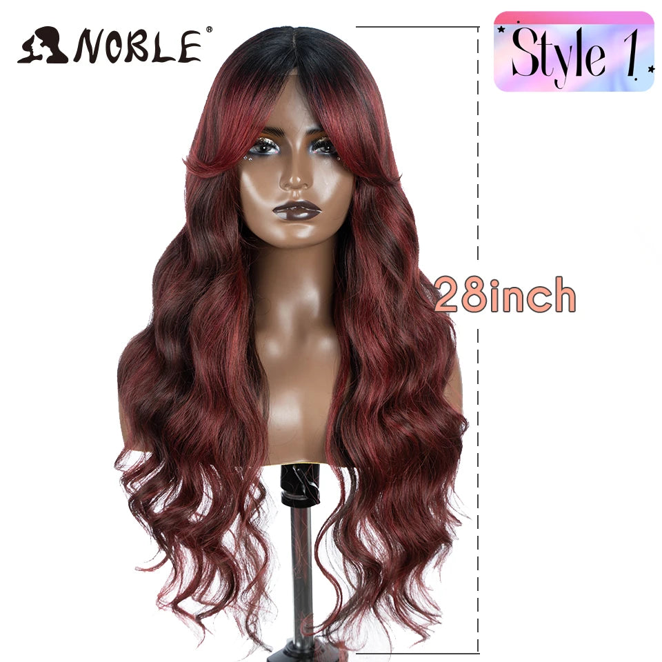 Noble 36" Synthetic Lace Front Wig – Long Body Wave with Side Part