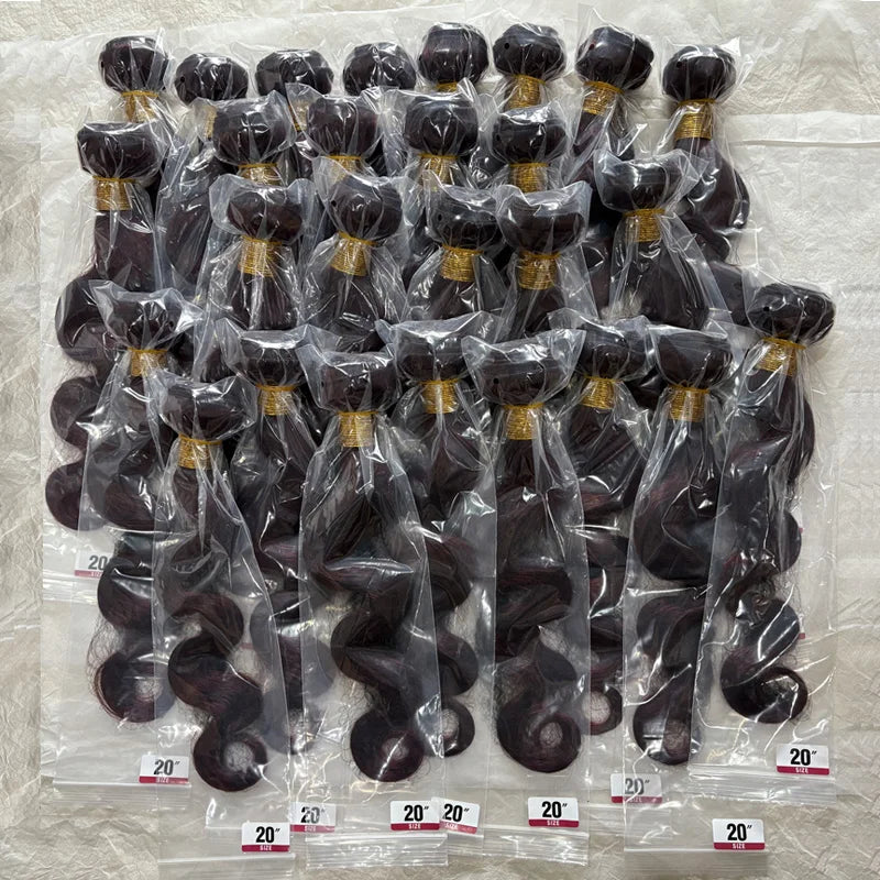 Burgundy Body Wave Bundles: 99j Wine Red 100% Unprocessed Human Hair (16A Grade Raw Hair)