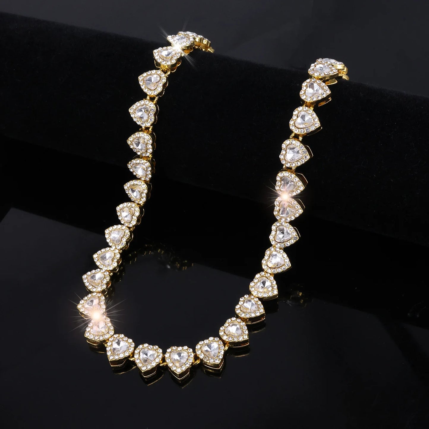 Iced-Out CZ Tennis Chain & Bracelet Set – Hip Hop Heart Pendant Jewelry