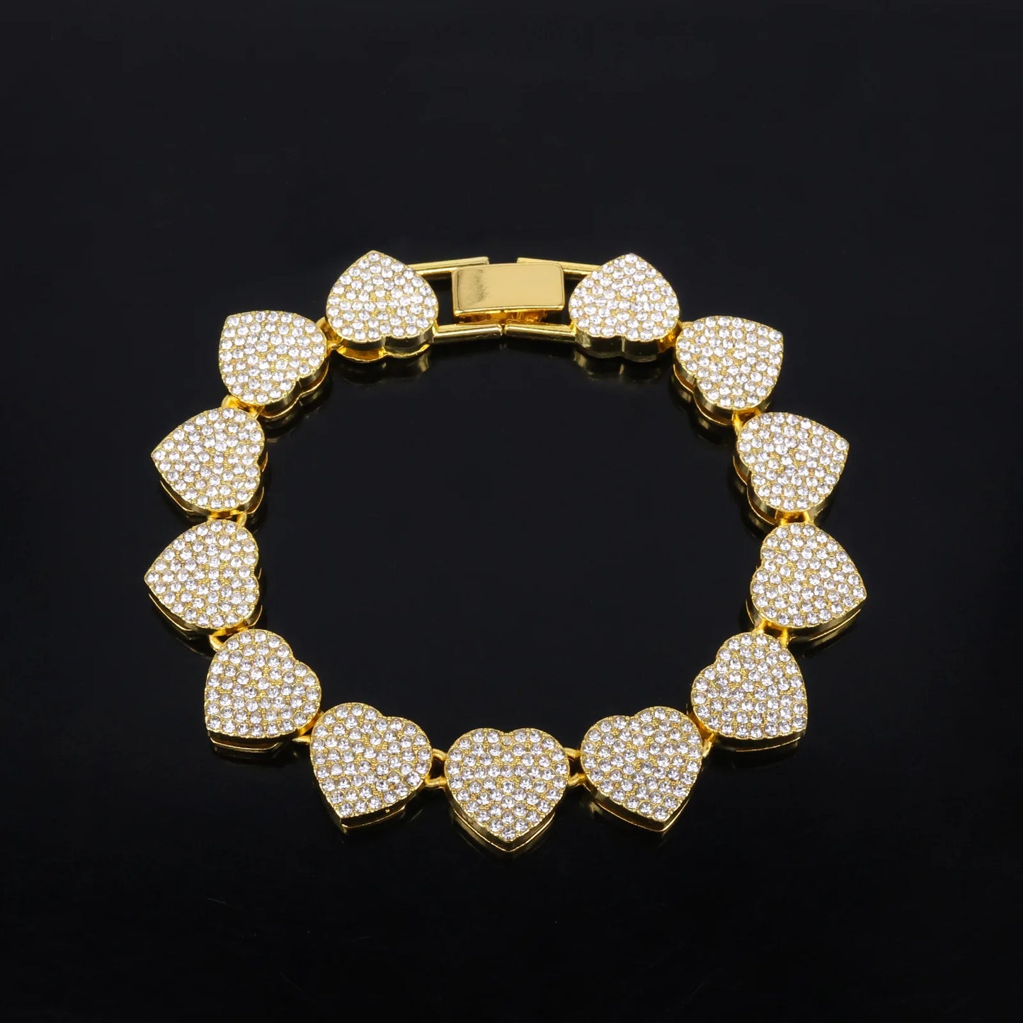 Iced-Out CZ Tennis Chain & Bracelet Set – Hip Hop Heart Pendant Jewelry