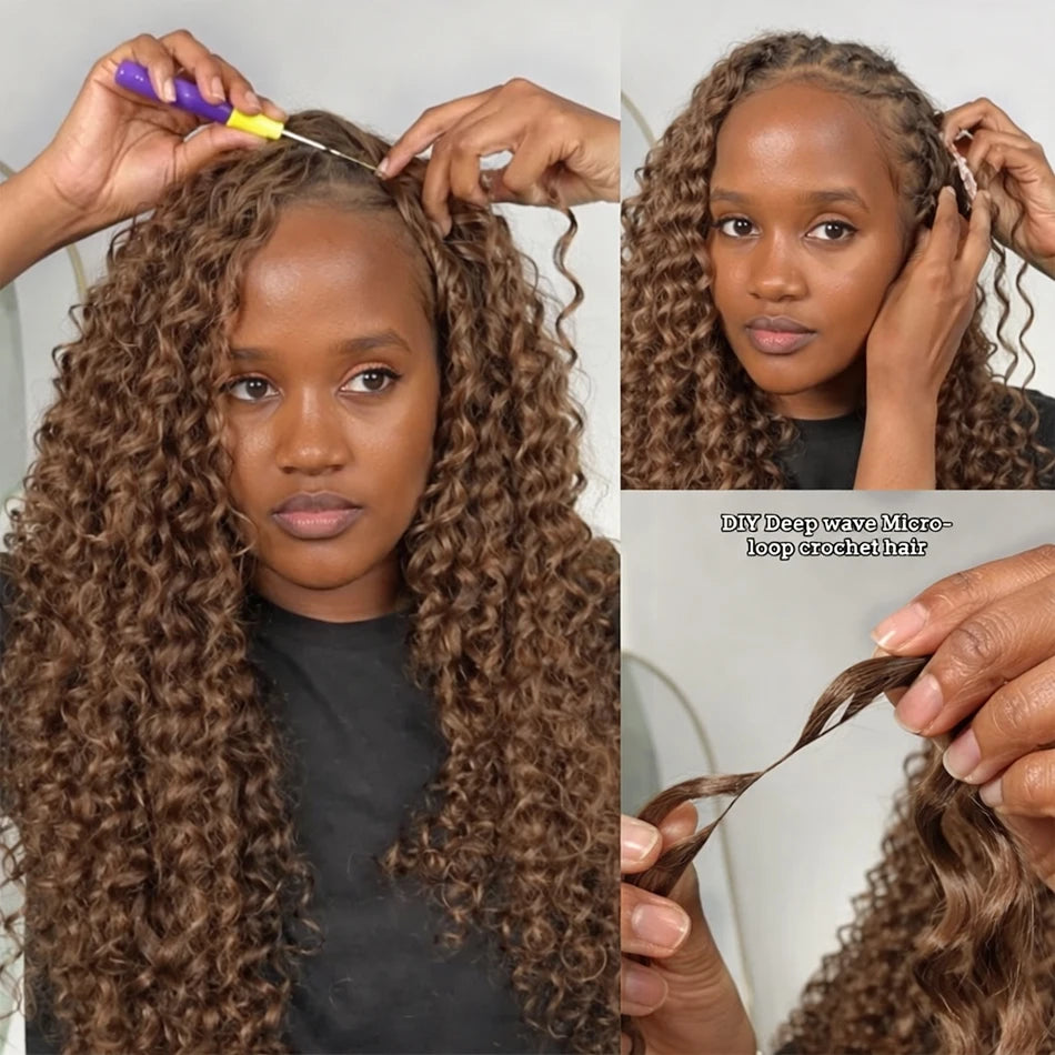 Burmese Water Wave Human Hair for Braiding - Brown Pre-Separated Deep Curly Hair for Invisible Boho Braids