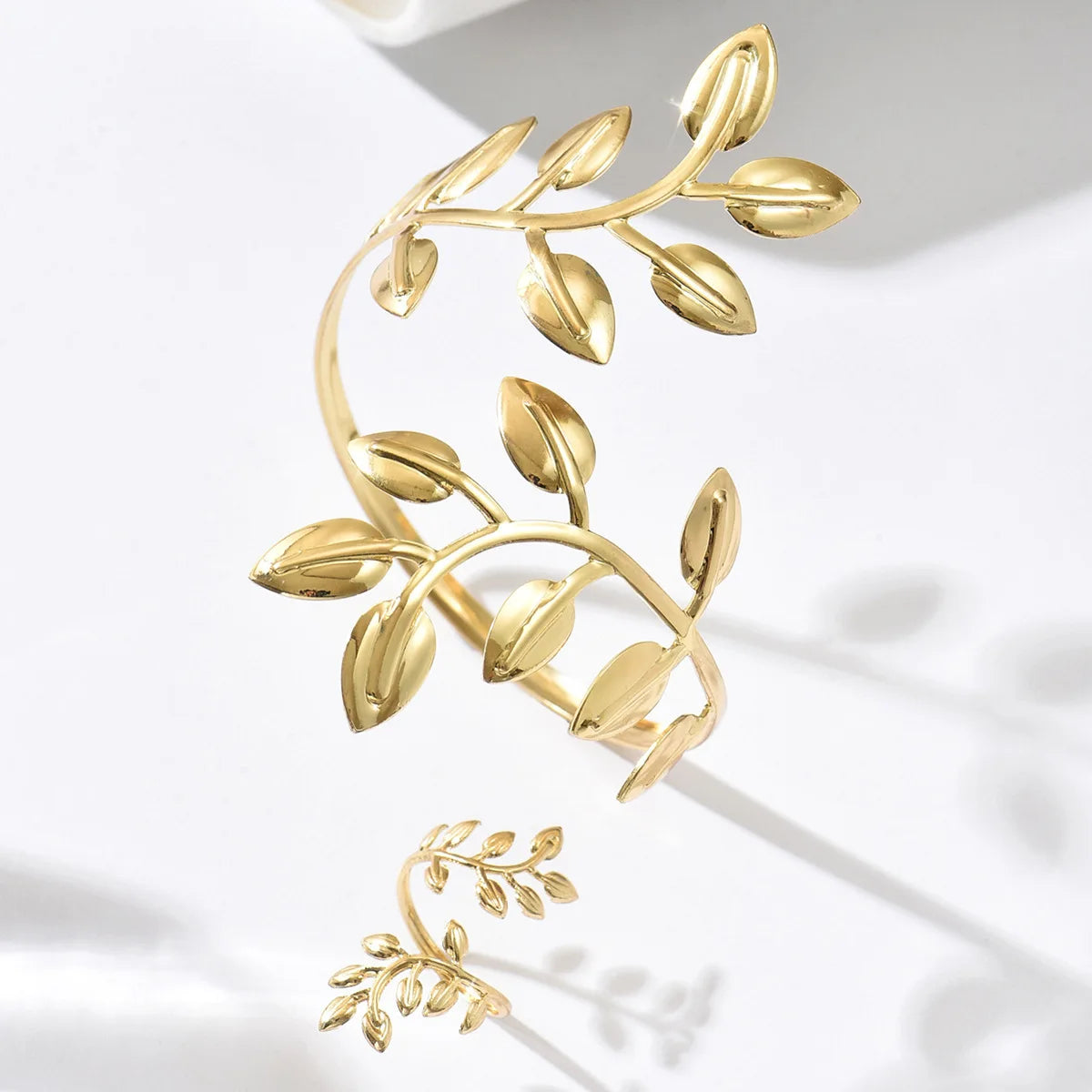 Sculpted 3D Leaf Hand Chain & Ring Set | Unisex Adjustable Harness Bracelet