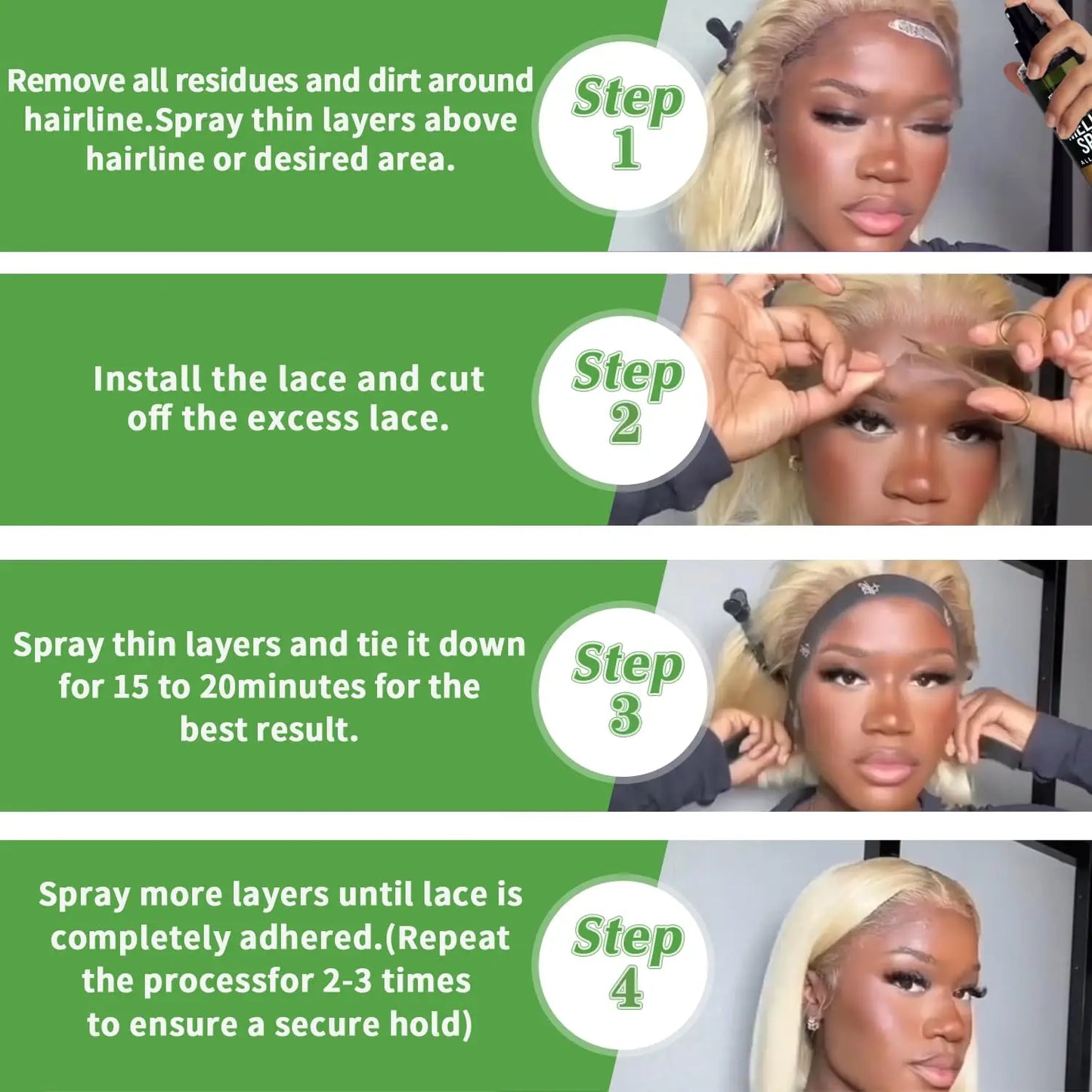 4-Piece Lace Front Wig Installation Kit – Melting Spray, Wig Adhesive, Remover & Edge Band for Secure Wig Install