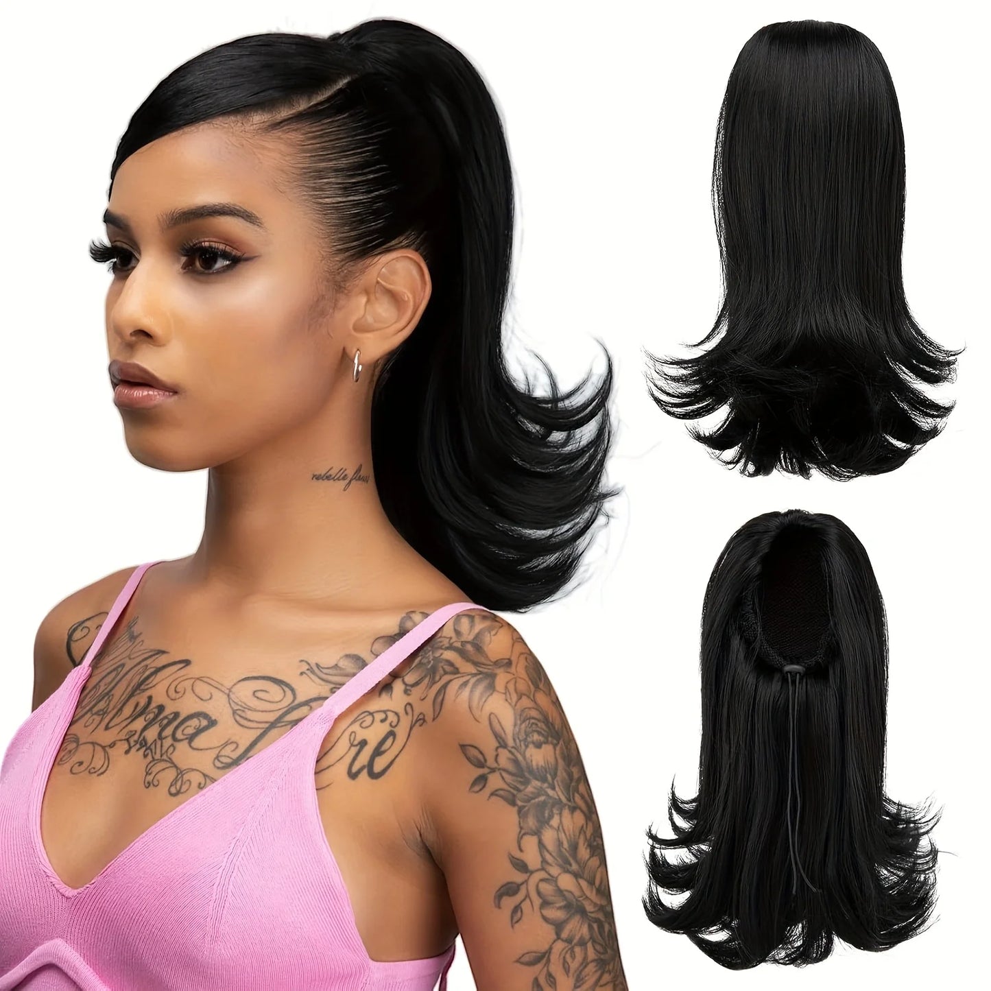 Kinky Straight Drawstring Ponytail Extension for Afro Hair – Natural Black Synthetic Ponytail Hairpiece
