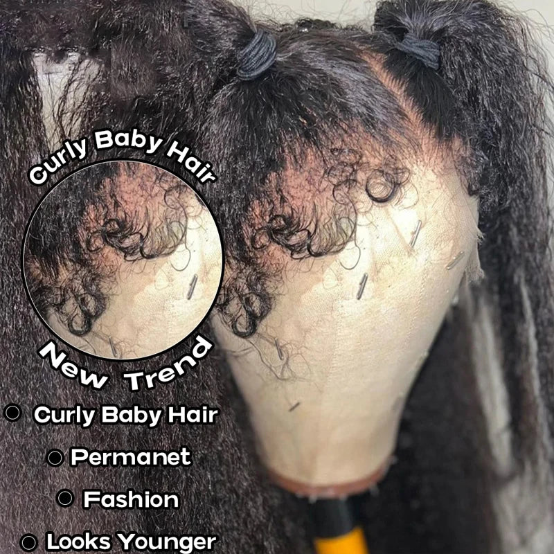 Glueless 4C Edges Yaki Kinky Straight Human Hair Wig | 13x5 HD Lace Frontal