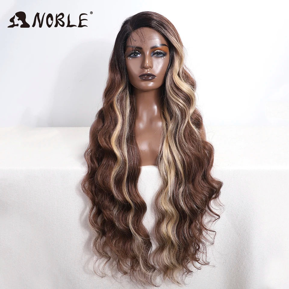 Noble 36" Synthetic Lace Front Wig – Long Body Wave with Side Part