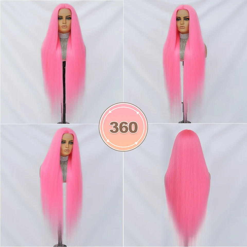 Ultra-Long 40" Straight Lace Front Wig with T-Part – Heat Safe Synthetic Hair for a Natural Look