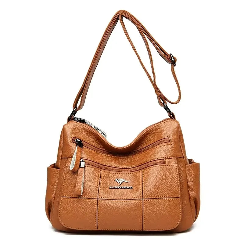 Versatile Large Capacity Shoulder Bag - Soft Leather Fashion Print Crossbody Bag for Leisure & Work