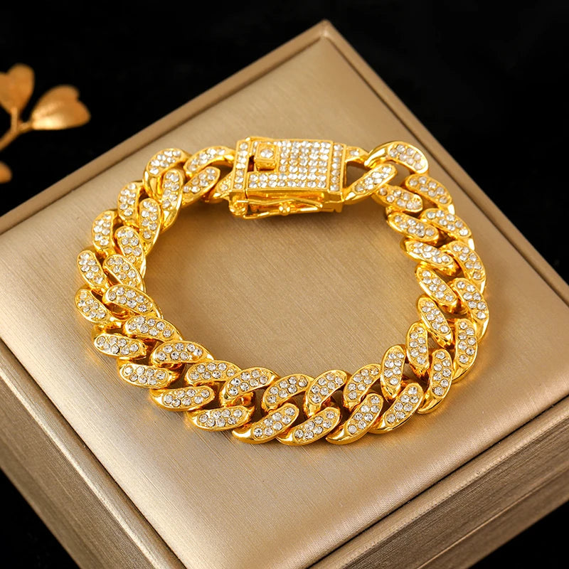 Gold Plated Stainless Steel Cuban Link Bracelet | Waterproof Unisex Wrist Chain