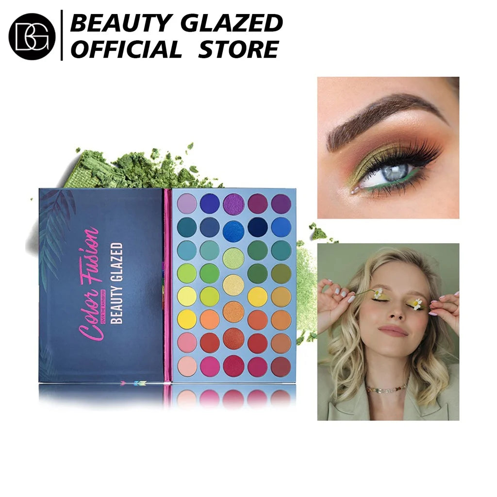 Long-Lasting 39-Color Rainbow Palette | Neon Glitter Eye Makeup by Beauty Glazed