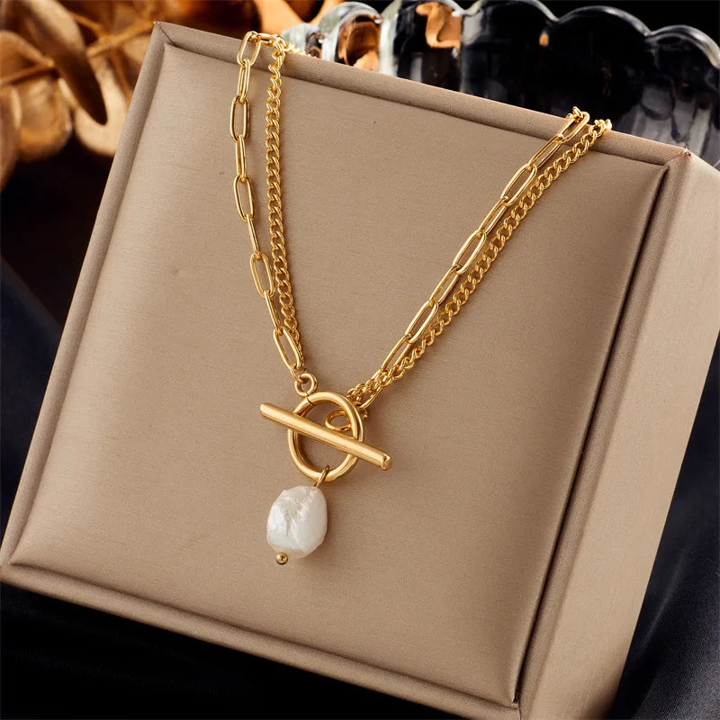ZAKOL Stainless Steel Pearl Pendant Necklace for Women – Elegant Trendy Jewelry