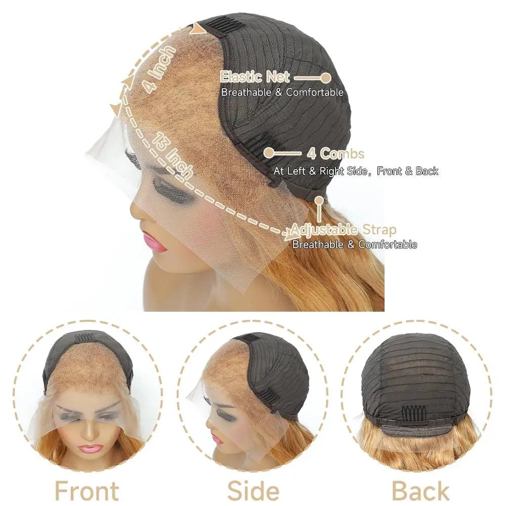 Honey Blonde Body Wave 13x6 HD Lace Frontal Wig – 210% Density #27 Brazilian Human Hair