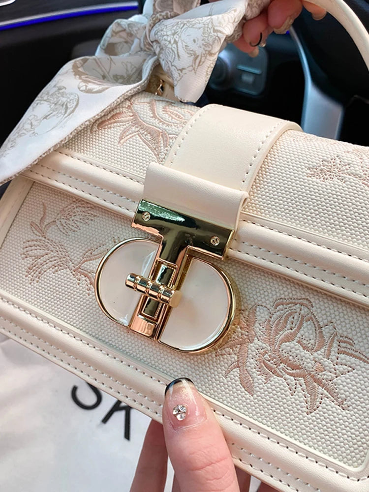 Luxury Vanity Case – Elegant Chinoiserie Bag with Silk Scarf Handle & Charming Accents – Versatile Handheld Crossbody