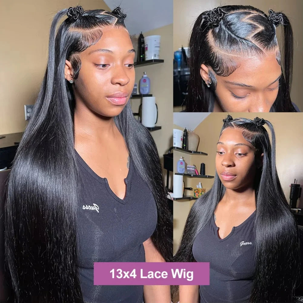 ✨Black Straight Human Hair Wig – 13x4/13x6 HD Transparent Lace Front Wig, Pre-Plucked Brazilian Hair