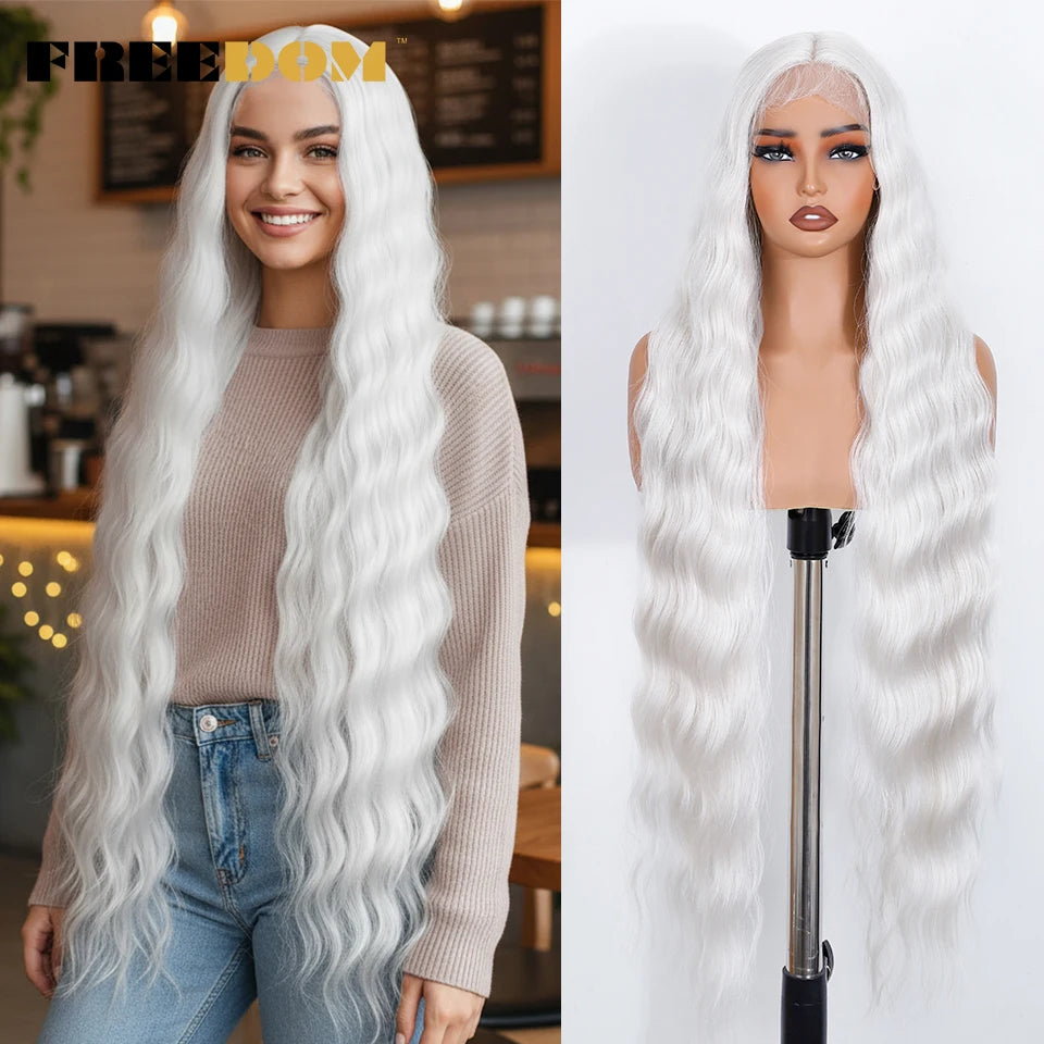 Long Deep Wavy Synthetic Lace Wig - Ombre Brown Blonde & White Cosplay Style