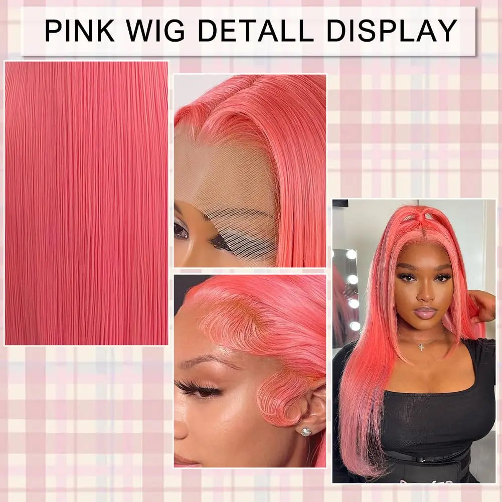 💖 30 Inch Pink Straight HD Lace Front Wig – 13x6 Human Hair Wig, Pre-Plucked Brazilian Virgin Hair, 200% Density